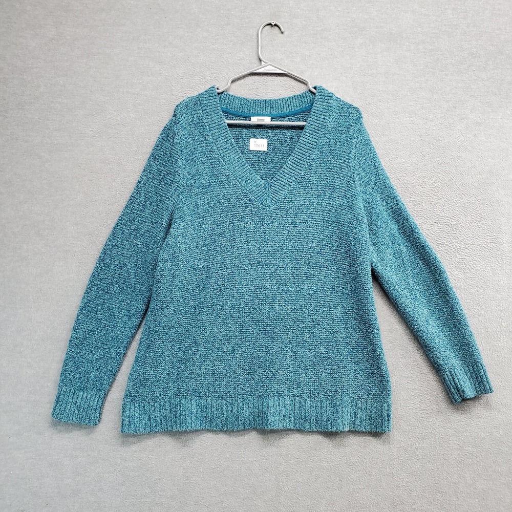 J Jill Women Sweater Medium Blue Knit Long Sleeve V Neck